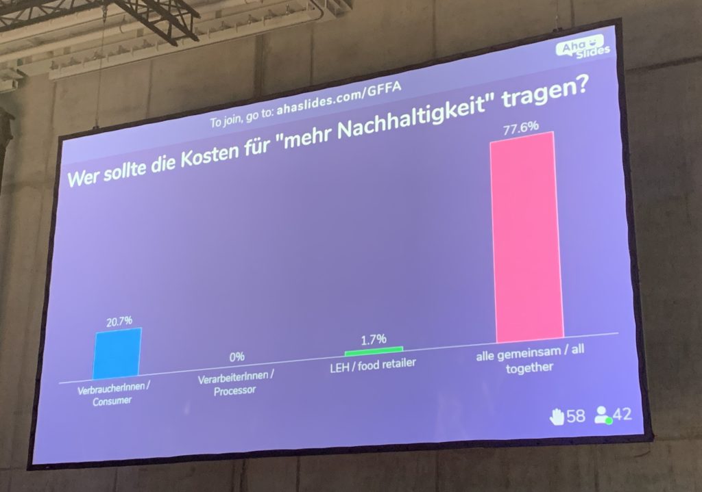 Frage an das Publikum: „Wer sollte die Kosten für „mehr Nachhaltigkeit“ tragen?“